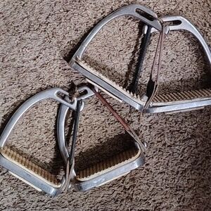 Source Unknown Silver and Tan Equestrian Stirrups